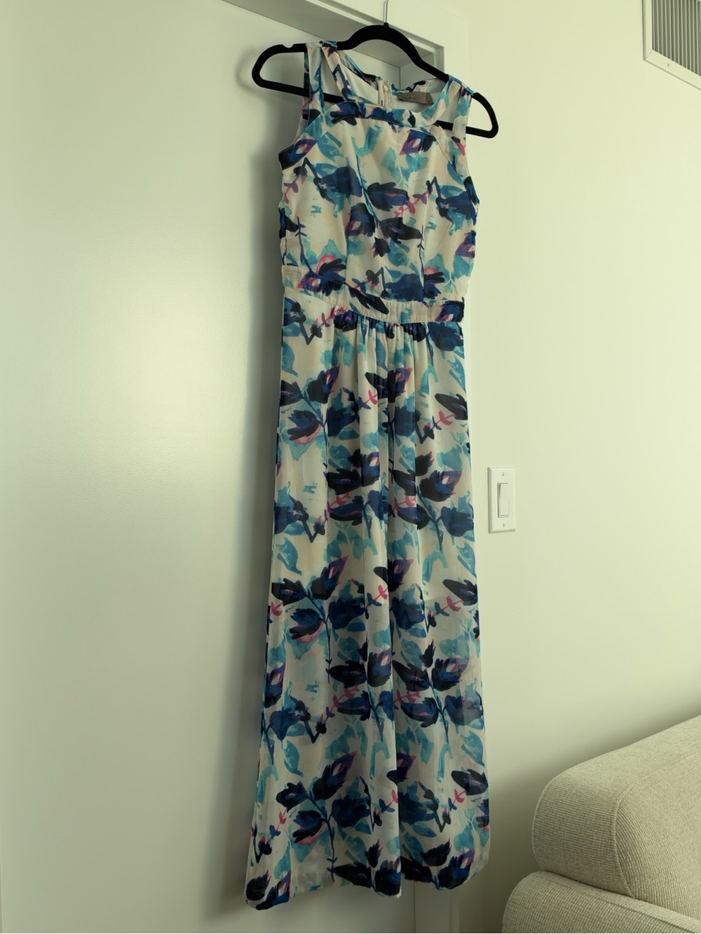 Vero Moda Floral Print Maxi Dress in White, Blue and Pink